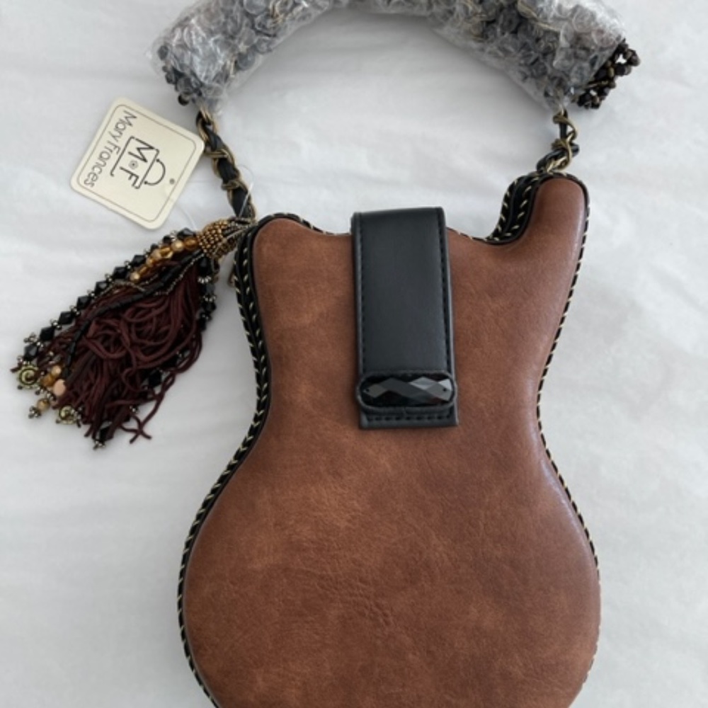 Mary Frances Special Hall Of Fame Bag Guitar Brown Beaded Handbag Music Tan NEW - Picture 7 of 11